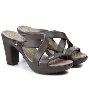 Crocs Cyprus IV Block Heel Sandals Brown Slides Sandals Strappy Retired Rare 7